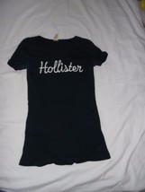 Juniors Small Hollister Embroided Navy Blue S/S Soft Cotton Knit T Shirt Beach - £11.81 GBP