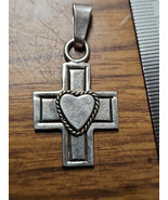 Heart Cross 925 Silver Charm Pendant Crucifex  - $117.81