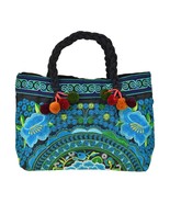 Chic &amp; Beautifully Embroidered Light Blue &amp; Green Flower Garden Handbag - £15.40 GBP