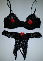 Frederick&#39;s of Hollywood Open Nipple Bra &amp; Open Crotch Thong Black Size ... - $39.99