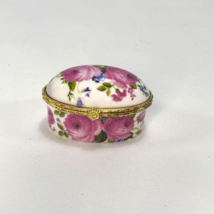 Sorelle Fine Porcelain Pink Rose Covered Vanity Trinket Box Hinged Top Oval 3&quot; - £15.82 GBP