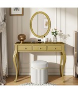 Luxury Gold Makeup Vanity Dressing Table, Oval Mirror, 3-Drawer - $6,383.56 MXN