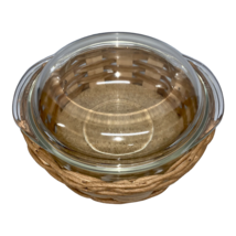 Pyrex Round Casserole Dish with Lid and Wicker &amp; Cork Basket 2 Quart Vintage 024 - $35.64