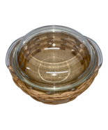 Pyrex Round Casserole Dish with Lid and Wicker &amp; Cork Basket 2 Quart Vin... - £26.78 GBP