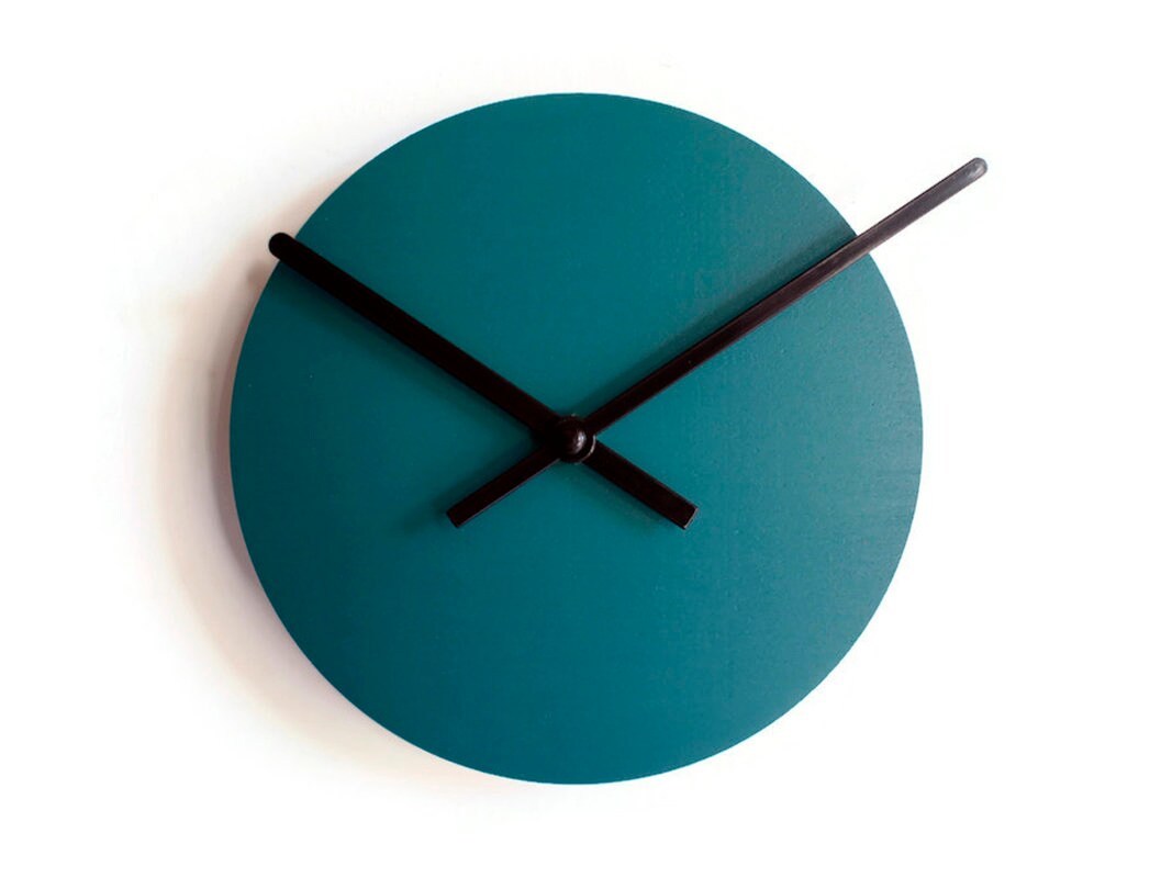7&quot; Teal Silent Wall Clock, Modern Minimalist Round Wooden Design, Quiet ... - $26.00
