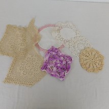 Crochet Doily Lace Tatting Lot of 6 Small Pieces Round Square Handmade Vintage - £7.53 GBP