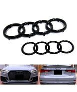 Gloss Black Front Grille Rear Trunk Rings Logo-Emblem For Audi A3 A4 A5 ... - $24.85
