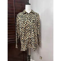 Nordstrom Womens Button Up Shirt Beige Leopard Animal Print 100% Cotton ... - $26.86