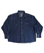 Cavender&#39;s CowBoy Workwear Dark Blue Denim Pearl Snap Western Ranch Shir... - £14.78 GBP