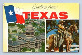Greetings From Texas Multivew Flag Cowboy TX UNP Chrome Postcard N8 - £3.07 GBP