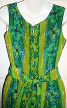 Ja Na Hawaii Hawaiian Dress Tapa Print Medium Large Green Blue Gold Flor... - £47.09 GBP