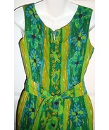 Ja Na Hawaii Hawaiian Dress Tapa Print Medium Large Green Blue Gold Flor... - $82.22 CAD