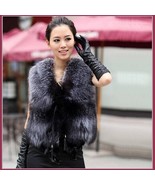  Silver Blue Fox Gilet Tassel Leather Ties Waistcoat Faux Fur Vest Jacket  - £72.12 GBP