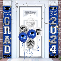 2024 Graduation Porch Sign Banner, Navy Blue and Silver Graduations Porch Sign D - £16.83 GBP