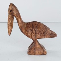 Wood Carved Pelican Bird Miniature Figurine Indonesia - $14.99