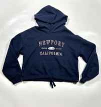 Garage Crop Hoodie Newport California Embroidery with Tie Waist Large Navy Blue - £16.93 GBP