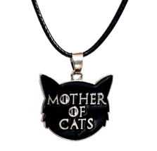 Cat Pendant Necklace MOTHER OF CATS Black Enamel Cat Eyes Pet 20&quot; Cord J... - £5.40 GBP