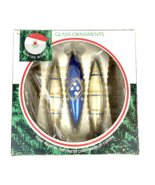 Vintage Teardrop Christmas Ornaments Glass Blue Gold 5.5&quot; Set Czech Sant... - $36.96 CAD