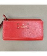 Kate Spade Red Patent Leather Zip Around Zip Up Wallet Wristlet Pink Lin... - $26.11