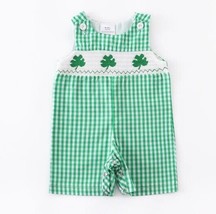 NEW St Patrick&#39;s Shamrock Baby Boys Smocked Boutique Romper Jumpsuit Overalls - £13.58 GBP