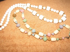 necklaces two: 30&quot; white gold beads &amp; 24&quot; pastel color beads (jewelF) - £9.34 GBP