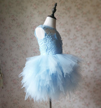 A-Line/Princess Knee-length Flower Girl Dres Blue Tulle/Lace Flowers Puffy 4-16 image 3