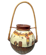 Vintage African Water Jug Art Pottery Wood Handled - $54.79 CAD