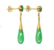 9Ct Simulated Jade Pushback Teardrop Women&#39;s Earrings in 14K Yellow Gold Over - £136.65 GBP