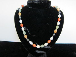 Vintage Chinese  Muti Colored Oblong Jade Bead Necklace - £225.39 GBP