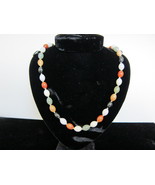 Vintage Chinese  Muti Colored Oblong Jade Bead Necklace - $384.09 CAD