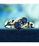 14K Yellow Gold Natural Blue Sapphire Vintage Style Two Stone Ring - $650.00
