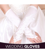 Embroidery Flower Bridal Gloves, Fancy Fingerless Gloves,Satin Fingerles... - $28.88