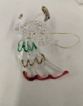 Hand Blown Spun Glass Angel Christmas Ornaments Holding Candle Clear Red... - £19.66 GBP