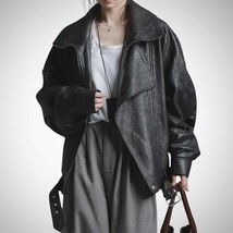 Handmade Oversized Real Leather Jacket | Avant-Garde High Collar Jacket ... - $199.95