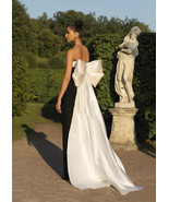 Strapless side seam high placket bow and floor length white black evenin... - $108.00