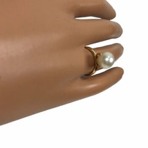 Vintage Sarah Coventry Ring Faux Pearl Prong Gold Tone Adjustable - £9.54 GBP