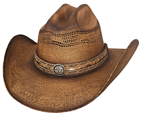 Bullhide Corral Dust Bangora Straw Cowboy Hat Vented Crown Conchos Pecan Black - $79.00