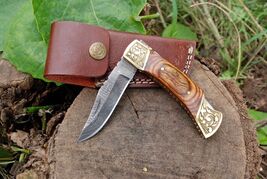 HANDMADE DAMASCUS STEEL FOLDING BLADE POCKET KNIFE HUNTING SKINNING TACT... - $23.72