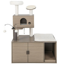 2-in-1 Modern Cat Tower with Litter Box Enclosure for Indoor Cars-Gray - Color: - £153.91 GBP
