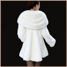 Thick Soft Warm White Snow Mink Wide Collar and Lapel Long Sleeved Faux Fur Coat image 4