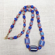 Colorful Chevron and White Heart Venetian Beads Glass Beads Necklace NC-107 - £34.18 GBP