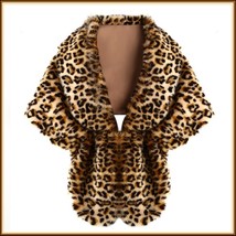 Leopard Faux Fur Stole Cape with Collar With Hidden Fastener