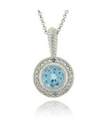 WOMENS STERLING SILVER 2.35 CT BLUE TOPAZ DIAMOND ACCENT 18&quot; NECKLACE - £118.02 GBP