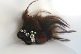 Large Brown Feather Beaded Hair Clip/Pin - $16.82