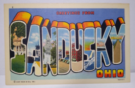 Greetings From Sandusky Ohio Large Big Letter Linen Postcard Curt Teich Unused - £6.95 GBP