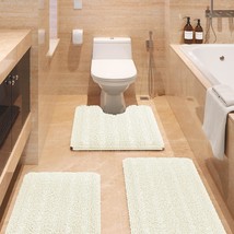 Striped Ice Cream Bathroom Rug Set 3 Pieces Ultra Soft, Non Slip Chenille Toilet - $61.99