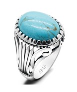 Natural Turquoise Stone Ring for Men 925 Sterling Silver Vintage Stateme... - £51.77 GBP