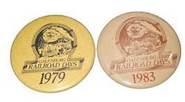Vtg Lot 2 Train Galesburg Railroad Days 1979  1981 Pinback Button 2&quot; Ill... - $9.74