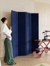 Wakana Indigo Blue 4-Panel Folding Screen Room Divider, Luxury Faux Hors... - $1,999.00