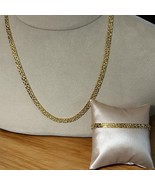 Double Sided Textured Lobster Hook Necklace &amp; Bracelet Set Gold Tone - $373.49 MXN
